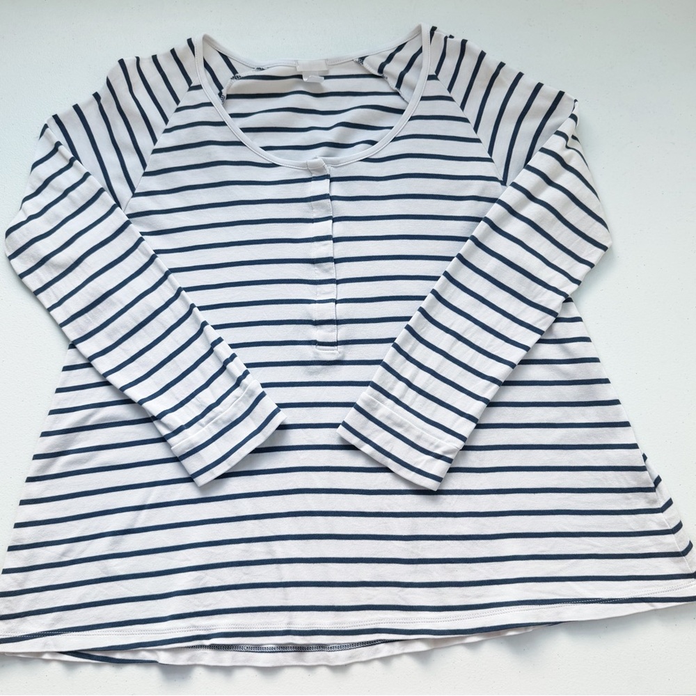 LAKE Pajamas Pima Cotton Navy Blue Striped Maternity Nursing Top Size M *flaws - Picture 3 of 10